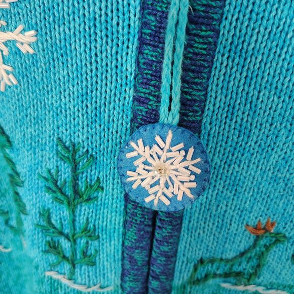 Snowman Christmas Holisay Cardigan Sweater Blue Winter Scene Snowman LARGE - Picture 5 of 9